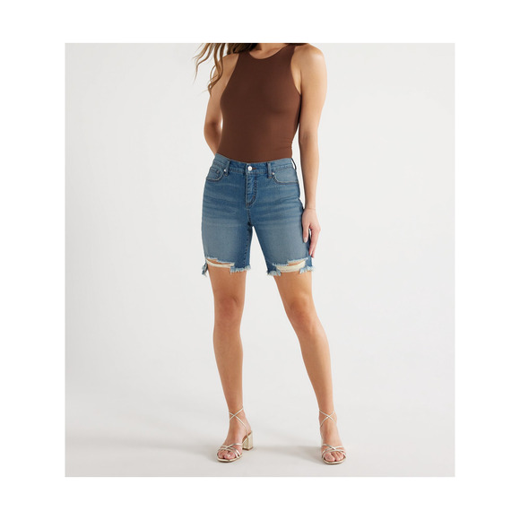 Sofia Jeans Womens Gabriella Bermuda MidRise Destructed Hem Shorts Med Wash Sz 6 - Picture 4 of 7
